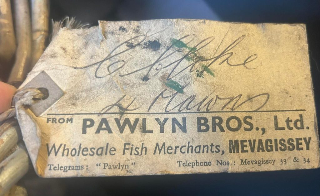 Pawlyn Bros Mevagissey fish merchant delivery tag label Cornwall fishing trade