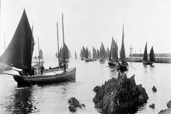 Traditional fishing boats in Mevagissey habour Cornwall historical fleet