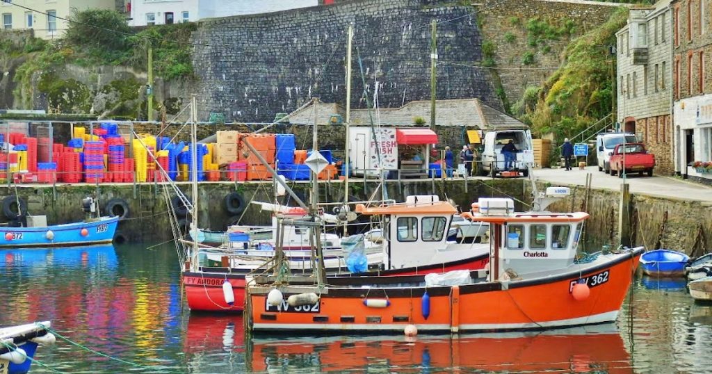 Lobster pots and fishing gear on Mevagissey harbour quay